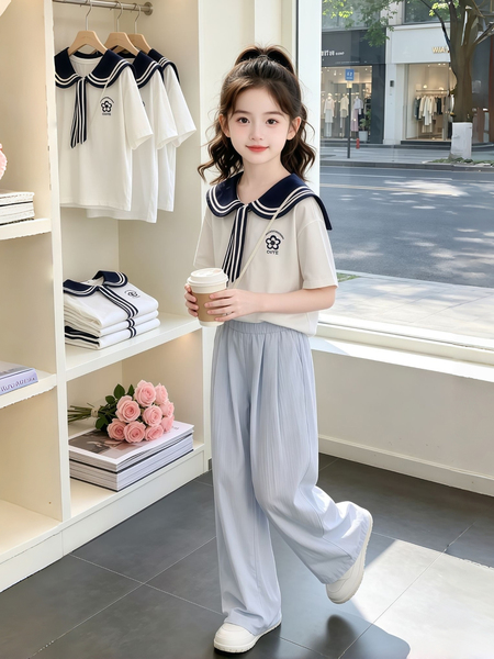 Girls' Summer Outfit 2026 New Stylish Children's Summer Short-Sleeve T-Shirt Set for Girls, Fashionable Casual Two-Piece Set for Summer — 3