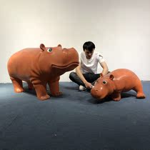 Cartoon Hippo sculpture simulation animal Rhinoceros doll Outdoor landscape art sketch Soft decoration Floor-to-ceiling large ornaments