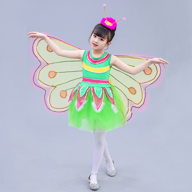 61 trẻ em Animal Performance Quần áo Toddler Hiệu suất ăn mặc Cô gái Wing Worm bay múa trang phục bướm Performance trang phục.