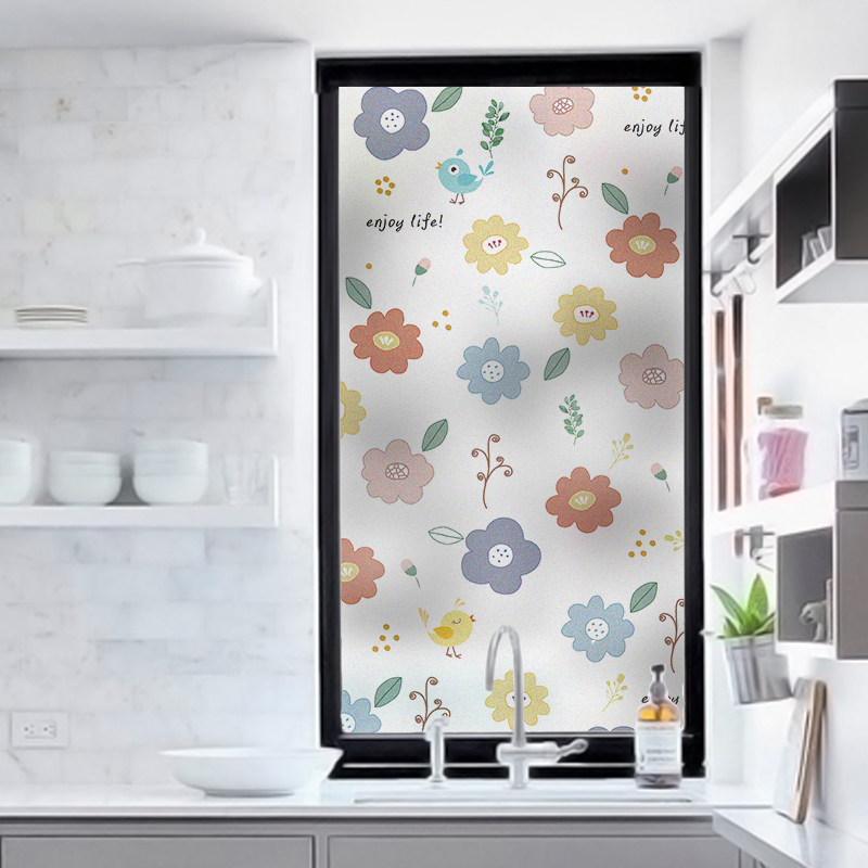 Frosted Windows Glass Stickers MAKEUP ROOM LIGHT TRANSMISSION OPAQUE SUNSCREEN CARTOON FRESH WINDOW FLORAL PAPER CLING FILM ANTI-LIGHT
