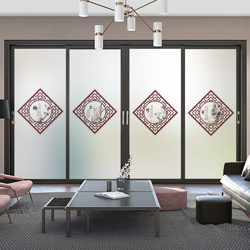 Chinese-style window glass stickers plum orchid bamboo chrysanthemum translucent opaque living room sliding door frosted film anti-peep and sunscreen