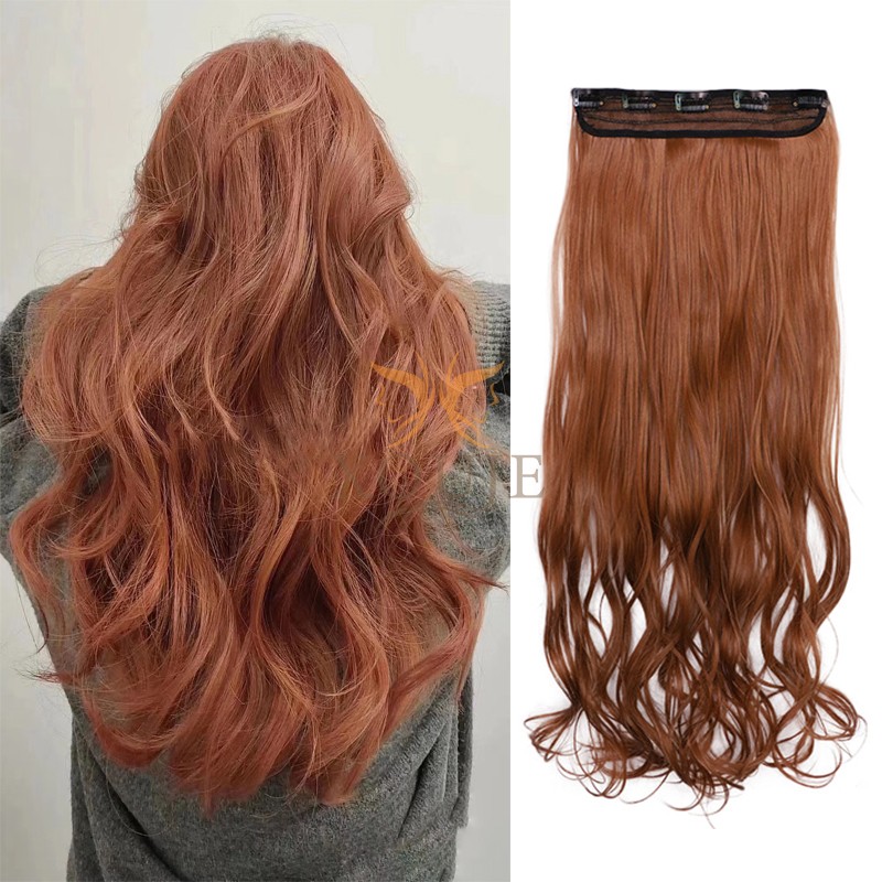 One whole piece of wig piece dirty orange brown long curly hair large wave No mark invisible contact hair sheet wearing full head realistic nature-Taobao