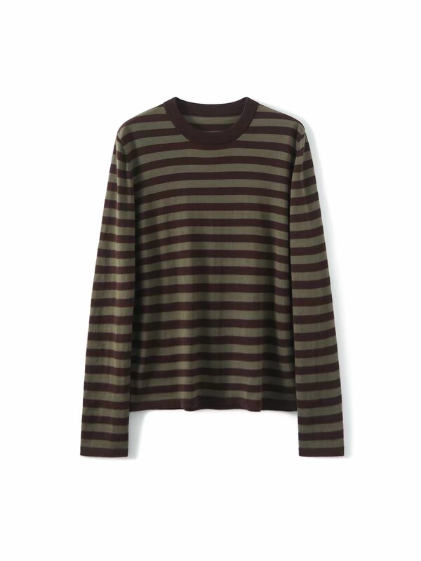 【Variation Melard】9683 Autumn/Winter New Style Color-Block Coffee Brown with Olive Green Stripes 【Variation Melard】9683 Autumn/Winter New Style Color-Block Coffee Brown with Olive Green Stripes