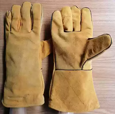 Long electric welding gloves yellow cowhide double total length 32cm finger wear-resistant full 100 double discount 300 double bag