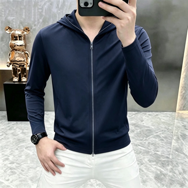 Trendy Brand Zipper Sun Protection Jacket for Men, New Summer Outdoor Sun Protection Clothing, Thin Solid Color Hooded Jacket Top Trendy Brand Zipper Sun Protection Jacket for Men, New Summer Outdoor Sun Protection Clothing, Thin Solid Color Hooded Jacket Top