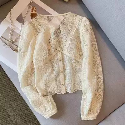 2021 new French long-sleeved lace chiffon bottoming shirt with shirt top female design niche spring and summer