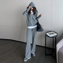 Autumn clothing 2021 new leisure fashion suit two pieces of female port wind retrochic aging sportswear