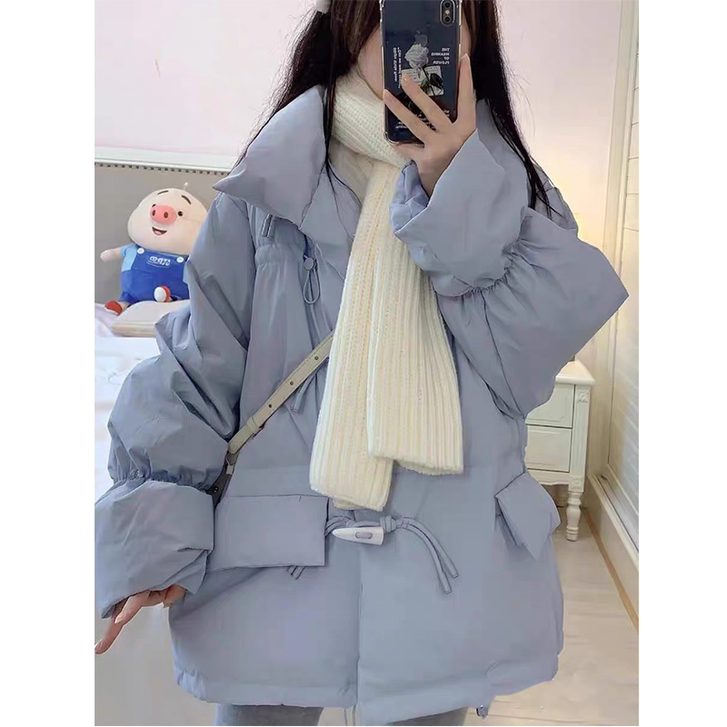 Soft and Fluffy Horn-Button down Jacket for Women, 2025 Winter Loose Stand-Collar Puffer Coat, Japanese Sweet Style for Students