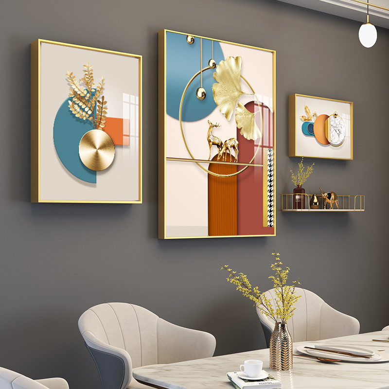 Modern Minimalist Dining Room Decoration Painting Composition Nordic Dining Room Creative Art Fresco Light Extravagant Dining Table Background Wall Hanging Painting