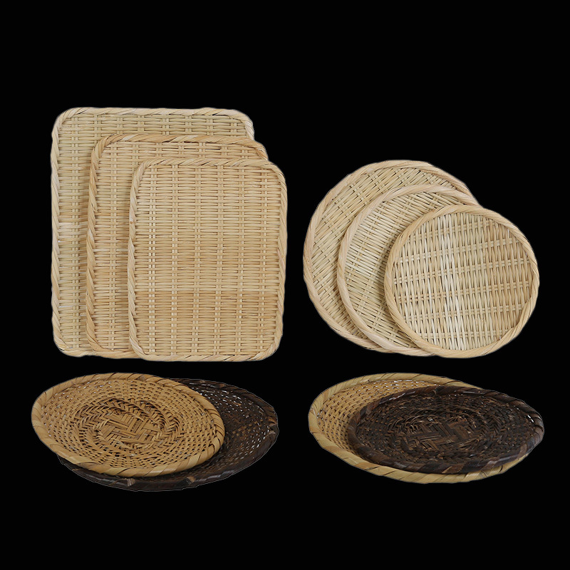 Japanese Tableware Handmade Bamboo Baskets, Green Bamboo Plates, Handcrafted Plates, Yakitori Skewers Plates, Draining Soba Noodle Plates