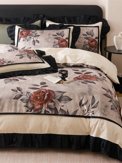 法式复古风长绒棉四件套全棉2025新款床单印花被套床笠床上用品