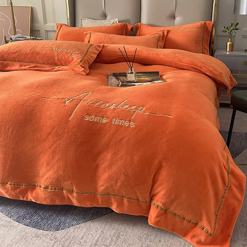 Love Horse Orange Winter Bifacial Coral Suede Four Pieces Of Thickened Warm Milk Suede Bed Cover Bed Linen Light Extravaganza-Taobao
