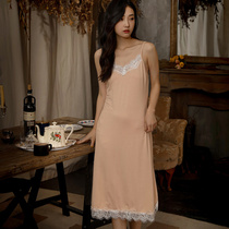 2022 Bamboo Fiber Long Hanging Skirts Retro Lace Lax Pajamas Model Casual Home Clothes