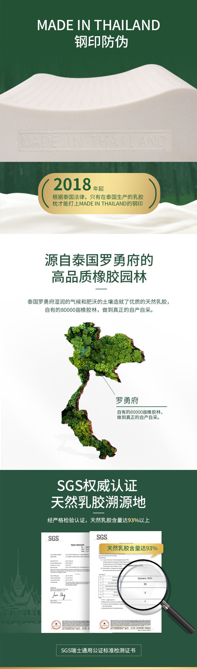 泰国总理推荐品牌 jsylatex 93%天然乳胶枕 图2