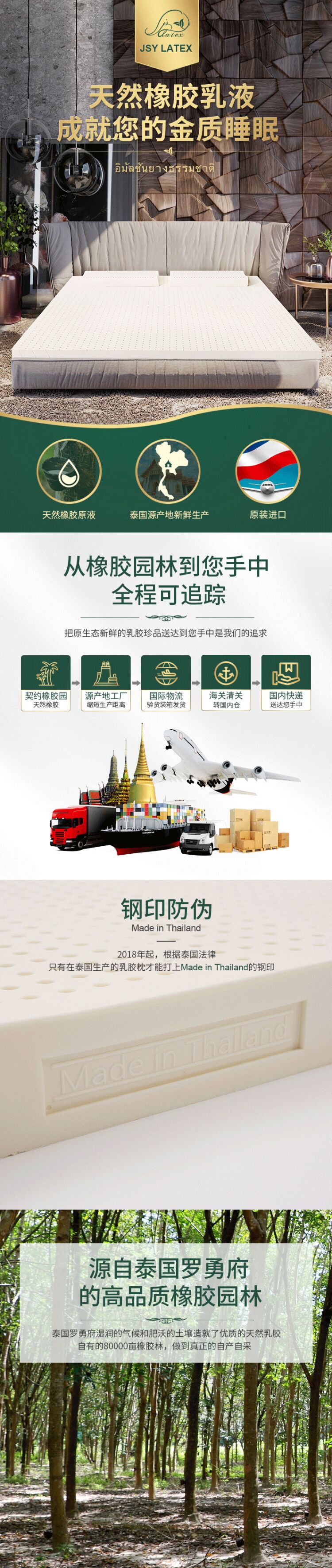 泰国原装进口 jsylatex 5cm天然乳胶床垫  1.8*2m 图1