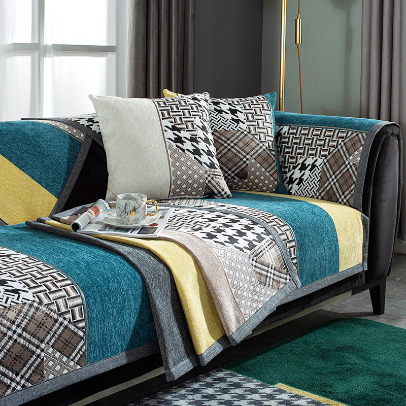 Nordic modern sofa cushion four seasons universal chenille non-slip living room leather sofa cover towel simple backrest cover cloth