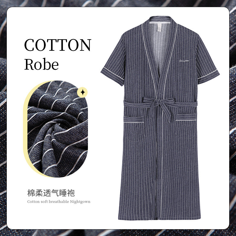 Sleeping Robe Men's Summer Pure Cotton Short Sleeves Mid long version Bathrobes Home Clothing Day Style Casual Large Size Summer Morning Gown Pajamas