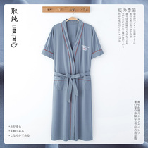  Nightgown Mens pure cotton short-sleeved summer thin section bathrobe-style pajamas Morning robe Japanese kimono yukata summer medium and long section