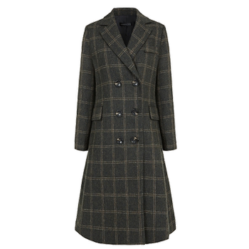 sdeer圣迪奥女装西装领双排扣格纹毛呢大衣S224Z2512