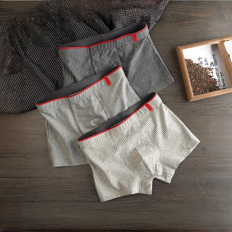 Japanese Mujx Men's Underwear Pure Cotton Vertical Stripe Boxer Briefs Plus Size Large Four-Corner Briefs Mid-High Waist