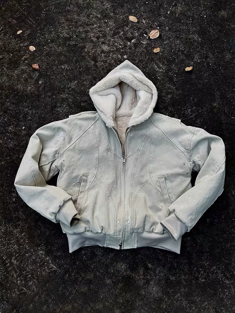 Пуховик с кож замом и бархатной отделкой из хлопка с очисткой от воды AMBSOM Mountain carving plus velvet thickened coat men Cleanfit heavy canvas water washing cotton jacket jacket