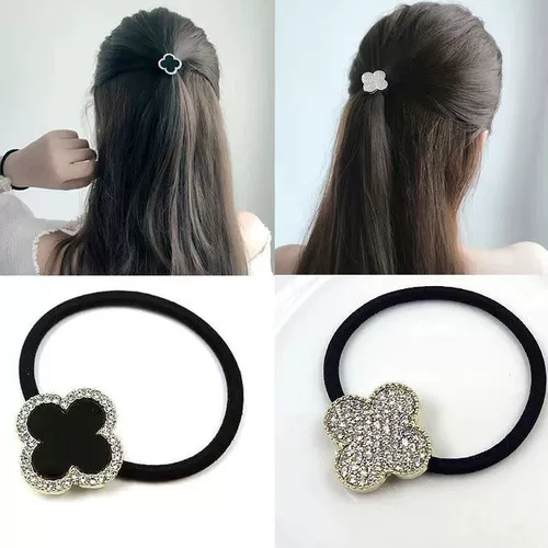 Резинка для волос, черный хвостик, чехол, аксессуар для волос, Южная Корея, четырехлистный клевер, в корейском стиле