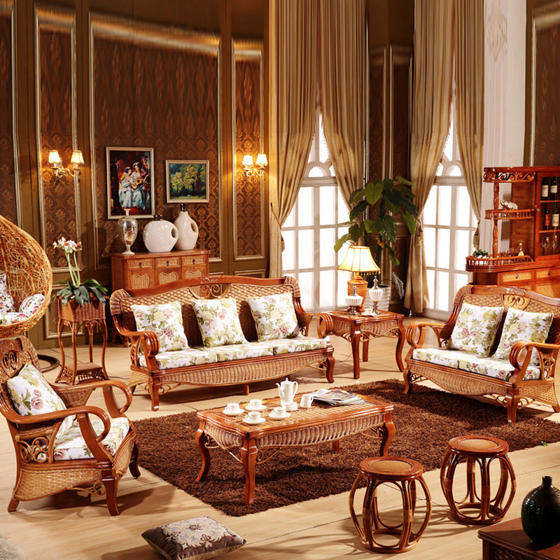 Rattan furniture rattan sofa living room sofa combination five-piece rattan bamboo sofa rattan art furniture Indonesia rattan sofa