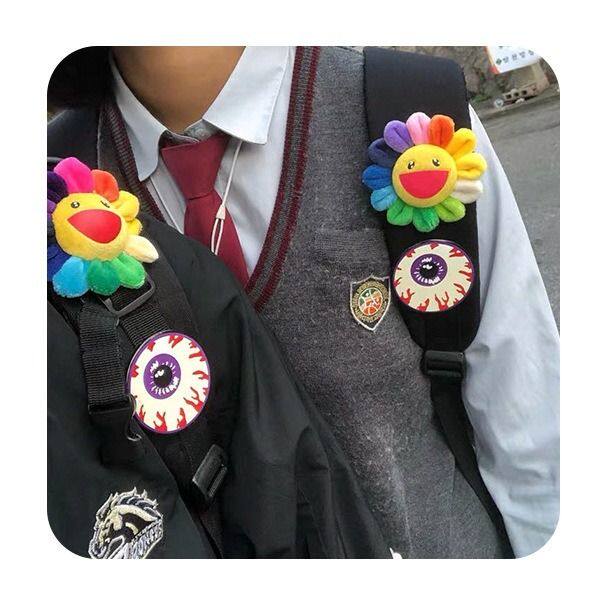Cute Japanese corsage Brilliance Chenyu same sunflower cartoon plush school bag with badge pendant couple brooch