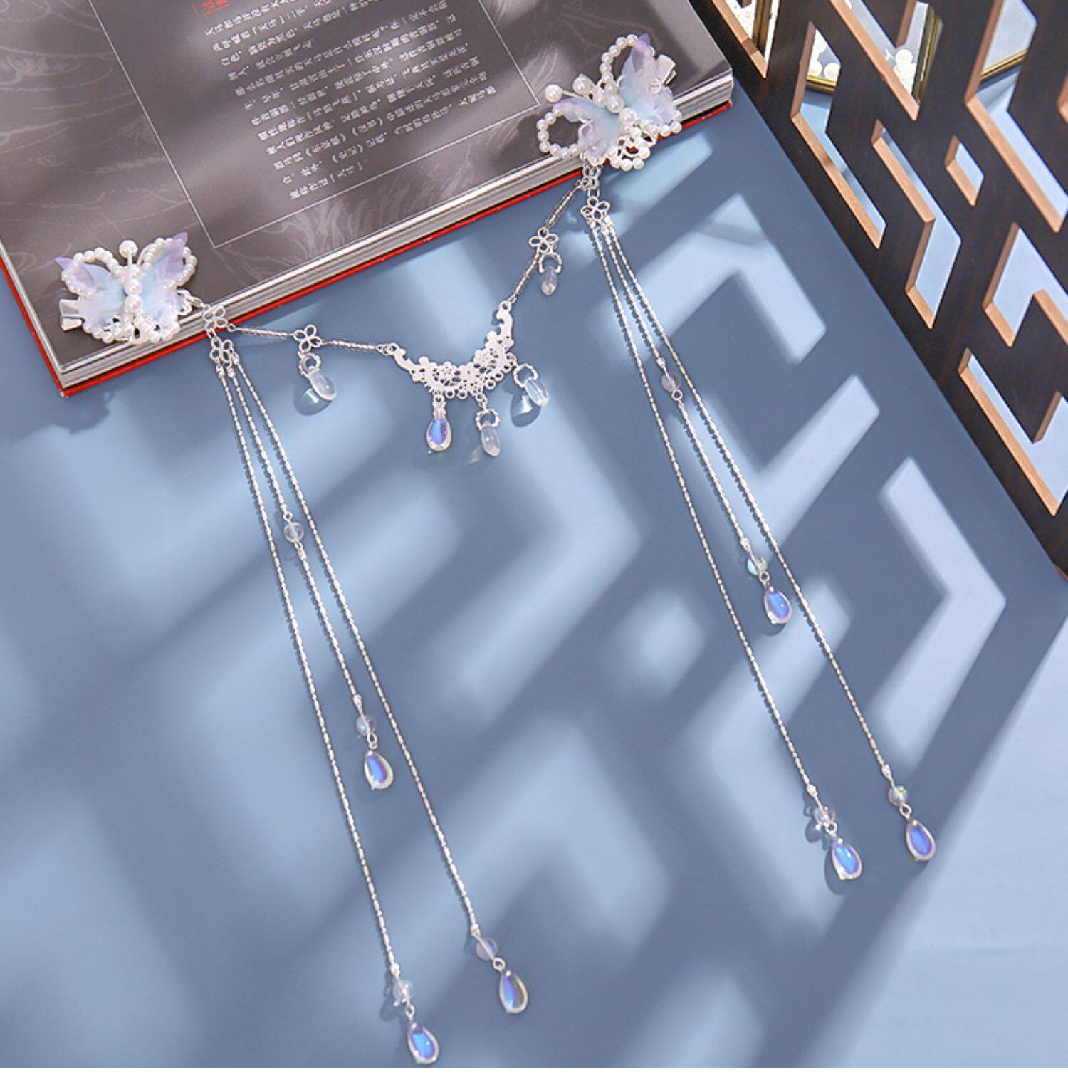 Elegante glänzende Strasssteine, lange Quaste, Haarbekleidung, Wassertropfen, Kristall, Retro-Haarband für Frauen, Accessoires im chinesischen Stil – Detail 7