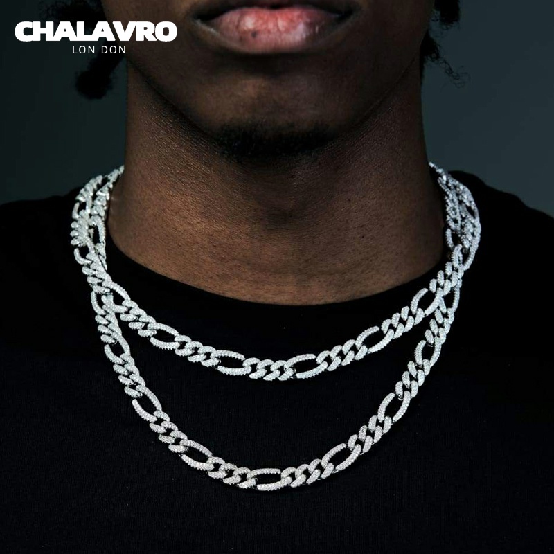 (Official)CHALAVRODW Hip hop Cuban Chain Figaro Full Diamond Necklace female male choker tide