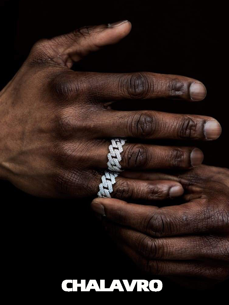 CHALAVRODW Cuban Ring Cuban Ring full diamond gold and silver color men and women bundy hip hop