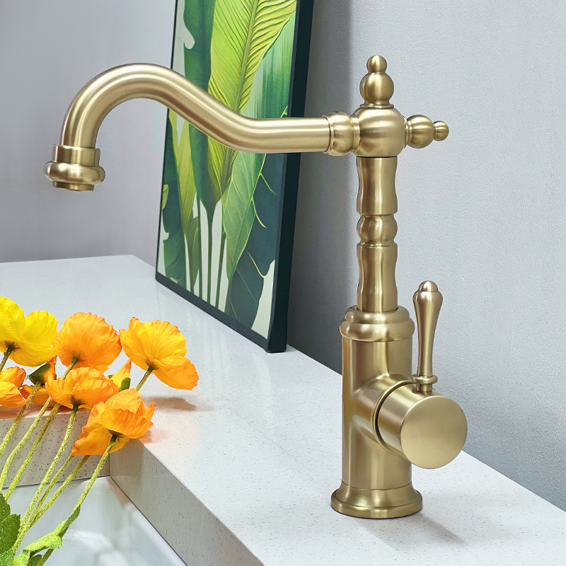 Vera French Retro All-Copper Hot and Cold Faucet Aegean Sea Brushed Gold Single Handle Bathroom Bathroom Washbasin Vera French Retro All-Copper Hot and Cold Faucet Aegean Sea Brushed Gold Single Handle Bathroom Bathroom Washbasin