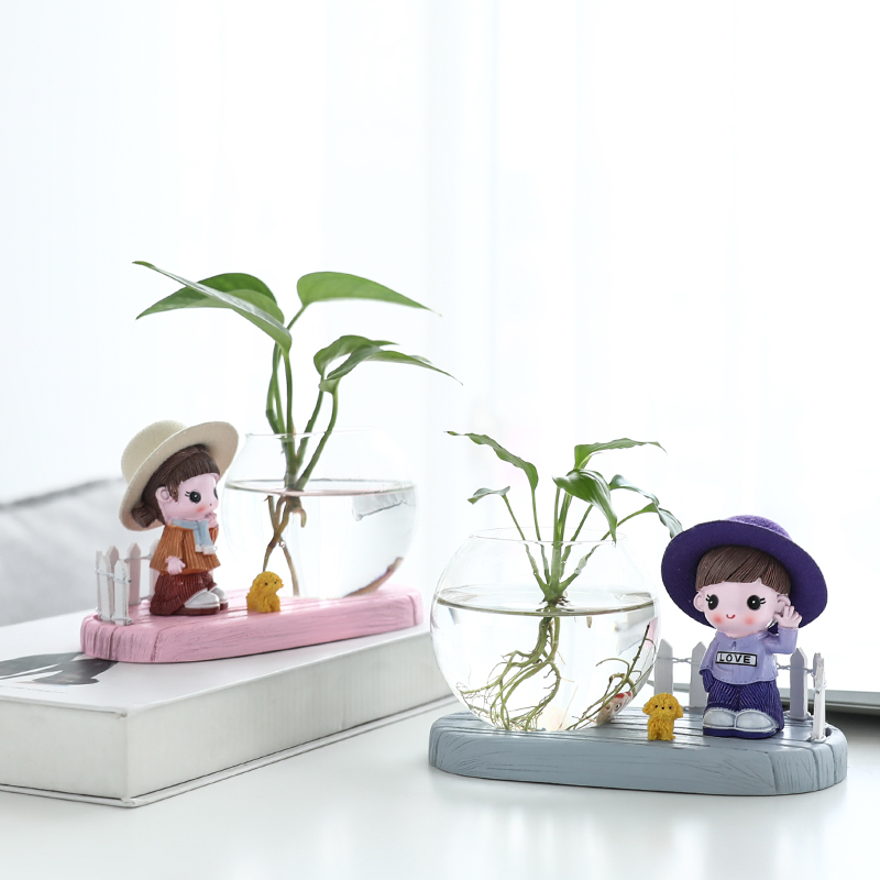 Creative Gold Ge Hydroponic Plant Vase Glass Transparent Floral Hydroppot Vessel Flower Arrangement Living Room Tabletop Pendulum