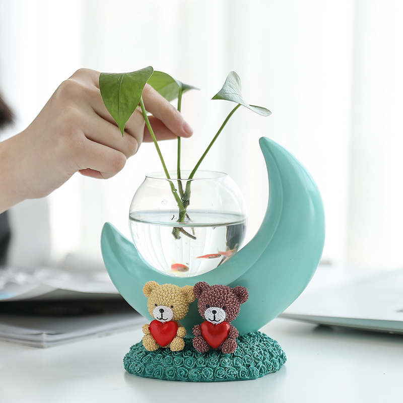 Gold Ge hydroponic glass transparent vase copper-money grass Container flower-flower decorating utensil Cartoon Nordic wind swinging pieces