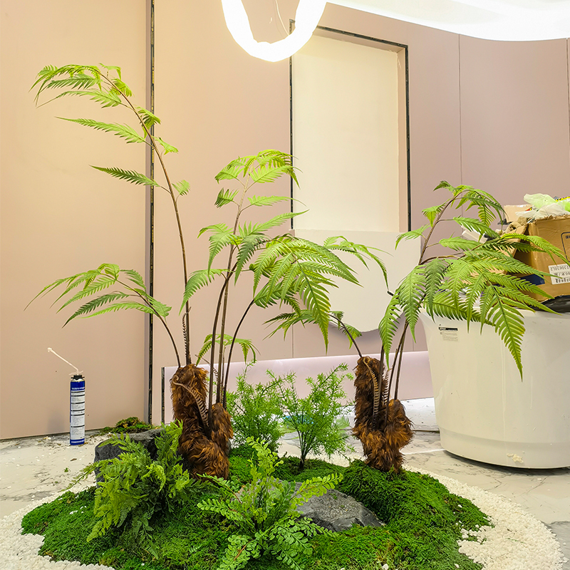Simulated Green Plant Landscaping, Golden Monkey Head Fern, Floor-Standing Chinese-Style Bionic Plant, Indoor Landscape Decoration Ornaments, Fake Potted Plants