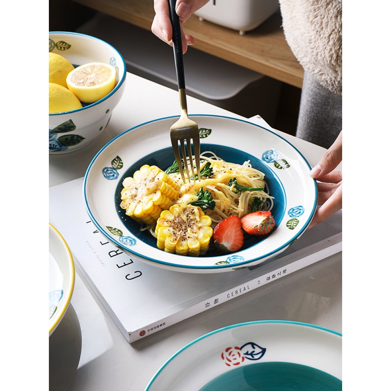 Half room grocery rural wind American salad dish creative ceramic plate plate of western - style food deep soup plate pasta dish