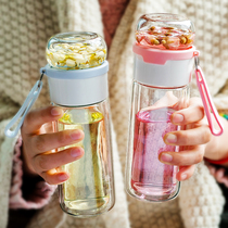 Tea water separation glass female fresh and cute ins Harajuku flower tea cup Double filter portable tea cup