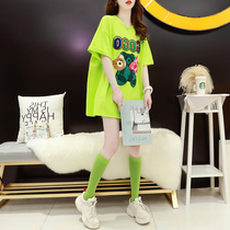 Fashion summer nursing clothes bear t-shirt womens short-sleeved medium-length loose postpartum spicy mother out feeding top tide