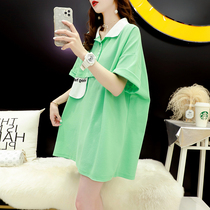 Hipster fashion postpartum lactation Polo collar short sleeve t-shirt women Loose Medium long style out feeding coat summer