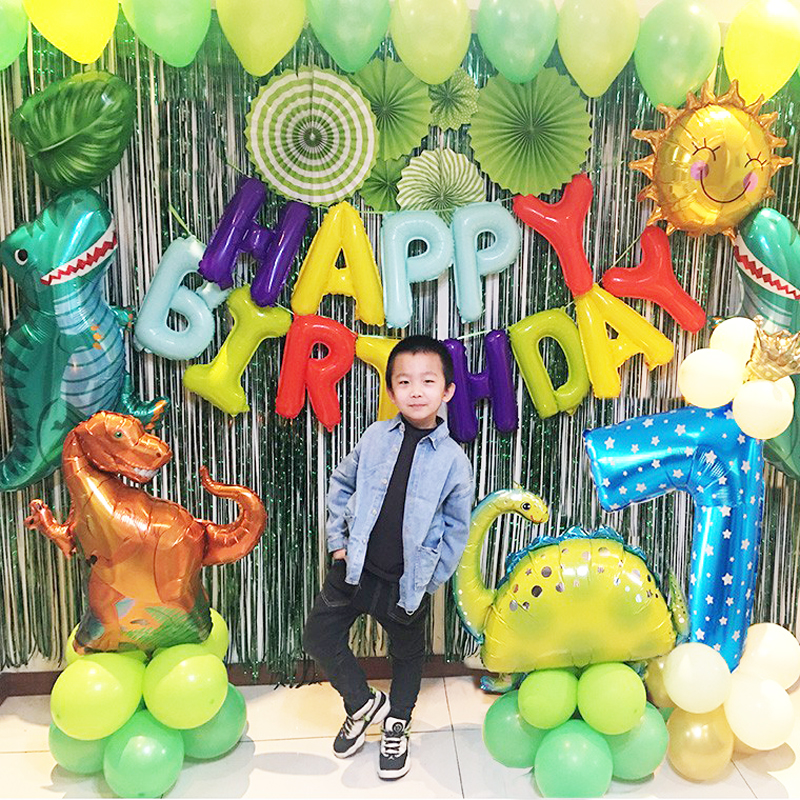 Dinosaur Themed Balloon Birthday Arrangement Decoration Boy Party Children 2-Year 3 Old Package Dress Up Background Wall