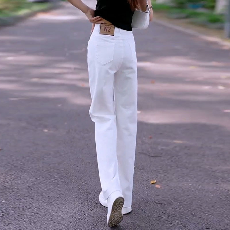 White Jeans for Women 2026 New Style Casual Pants Pure Cotton Straight Pants Spring and Autumn Fashion Wide-Leg Pants Summer Women's Pants