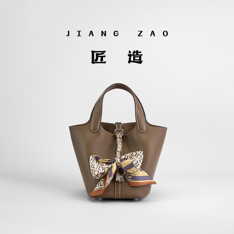 【Craftsmanship】Handmade Imported Tc Cowhide Wax Thread 18/22cm Basket Bag Bucket Bag Handbag for Women