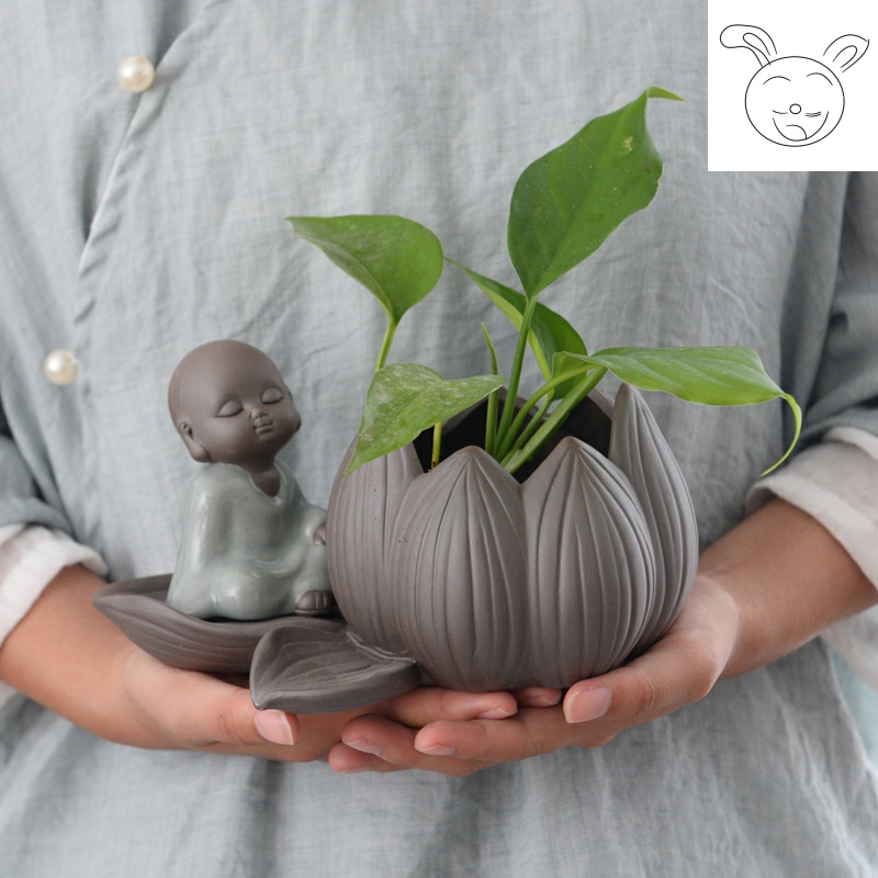 Violet arenaceous water raise small zen monk hydroponic container other copper wire grass desktop furnishing articles, fleshy white ceramic POTS
