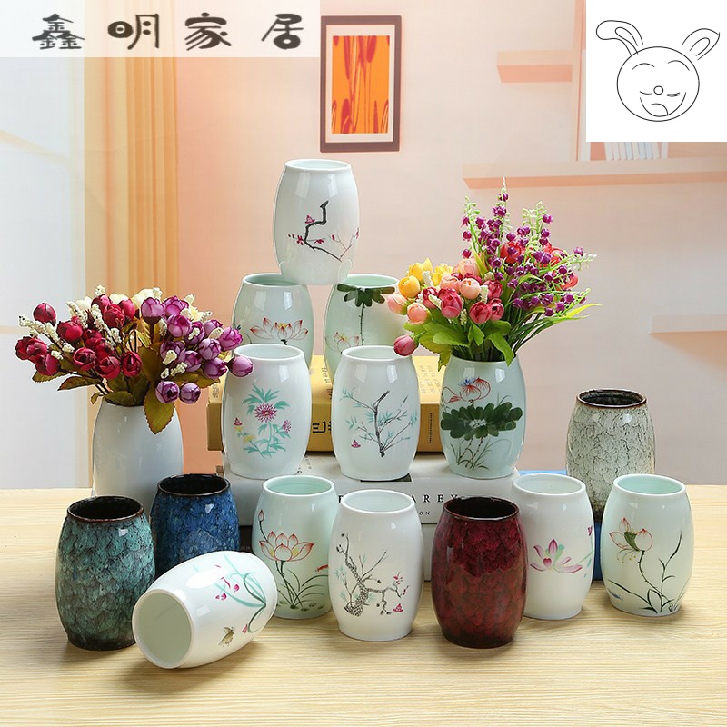 White porcelain and fresh water have no hole, copper money plant grass flower POTS all over the sky star, dry flower vases, ceramic flower implement furnishing articles in the living room