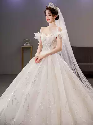 French main wedding dress 2021 new bride shoulder high-end temperament retro trailing small man Autumn Court style