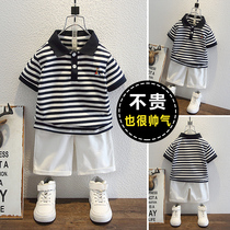Boy suit Summer boy striped POLO shirt 2022 New Child Fried Street Fashion Summer Dress Short Sleeve Trend