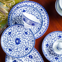 Jingdezhen high-grade blue and white porcelain dishes set home Chinese glaze color bone porcelain tableware dishes and chopsticks combination gift