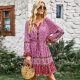 Long sleeve round neck high waist floral dress high waist floral dress
