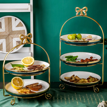 Light luxury English afternoon tea cake dessert rack Nordic Emerald Gold double three-layer marriage table fruit plate