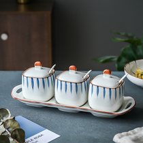 Nordic style seasoning pot Household Japanese ceramic hand-painted sugar and salt pot Flower tea seasoning pot Seasoning bottle set combination